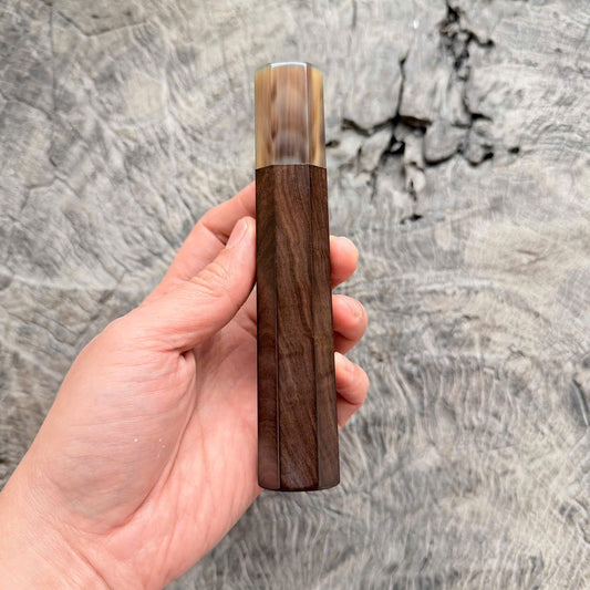 I - 8 Curly Dark Siamese Rosewood Wa handle, Marble horn ferrule,  145 mm handle