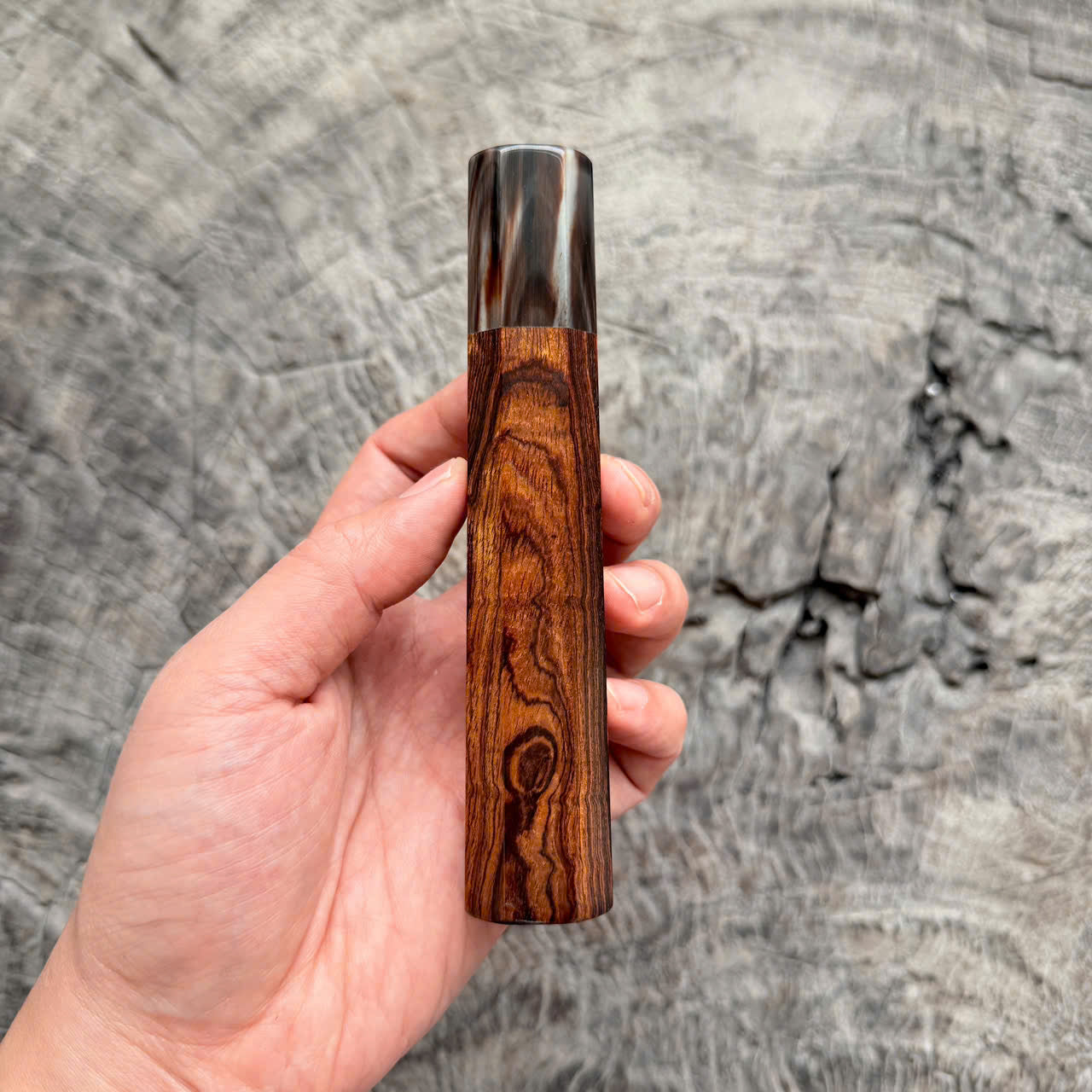 I - 6 Desert Ironwood Wa handle , Dark Marble horn Ferrule , 140mm handle
