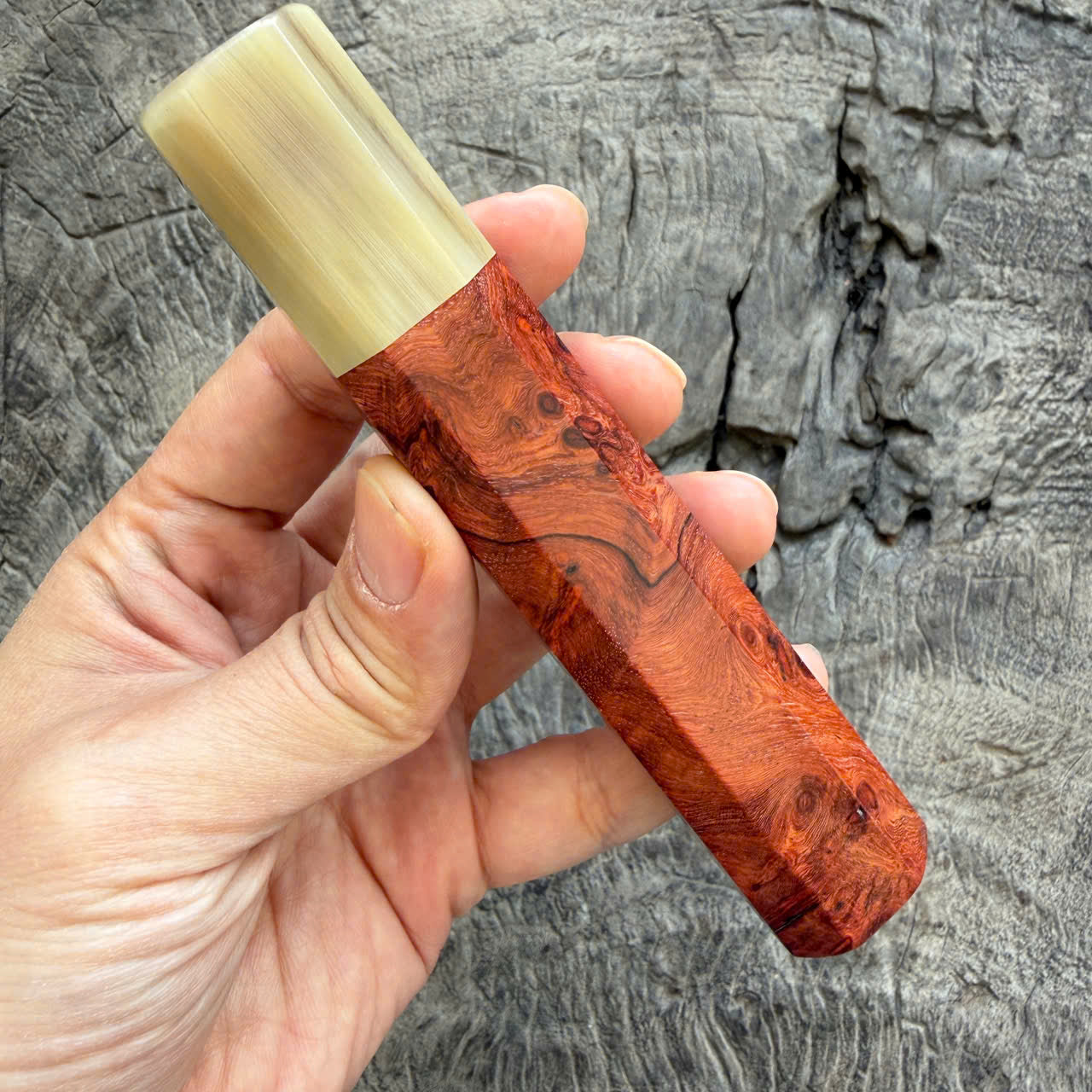 I- 7 Red Amboyna Burl with nice Black Red Line Wa handle, Ivory Horn Ferrule - 135mm