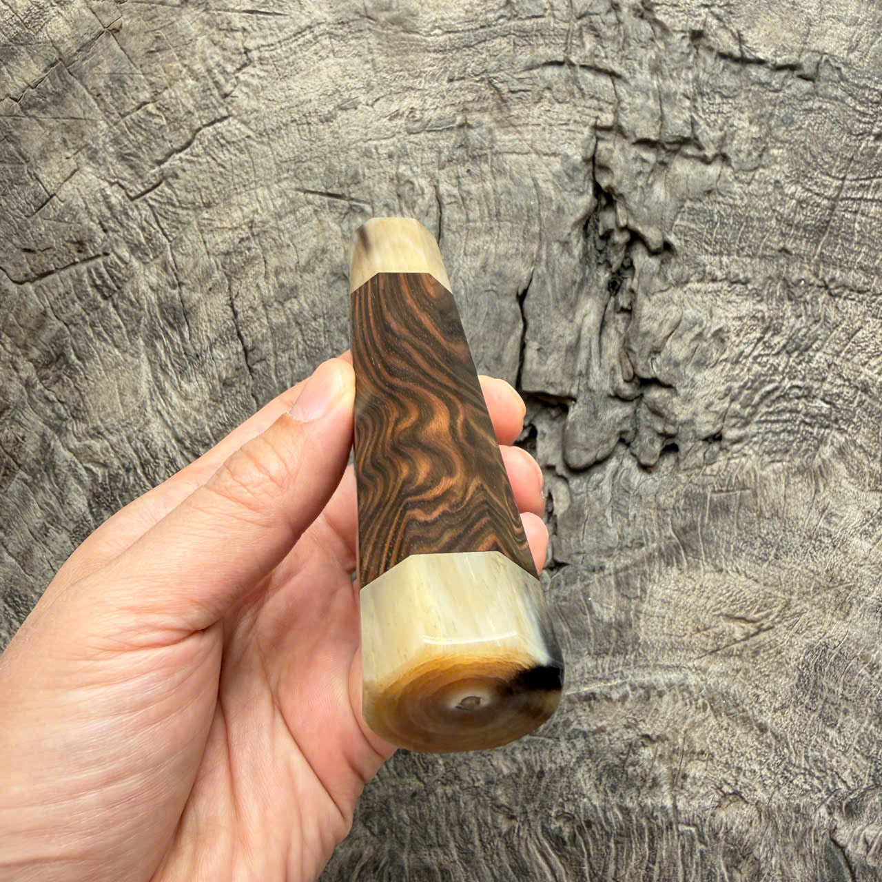 I - 5 Macassar EbonyWa handle, White Horn ferrule and end cap - 145 mm