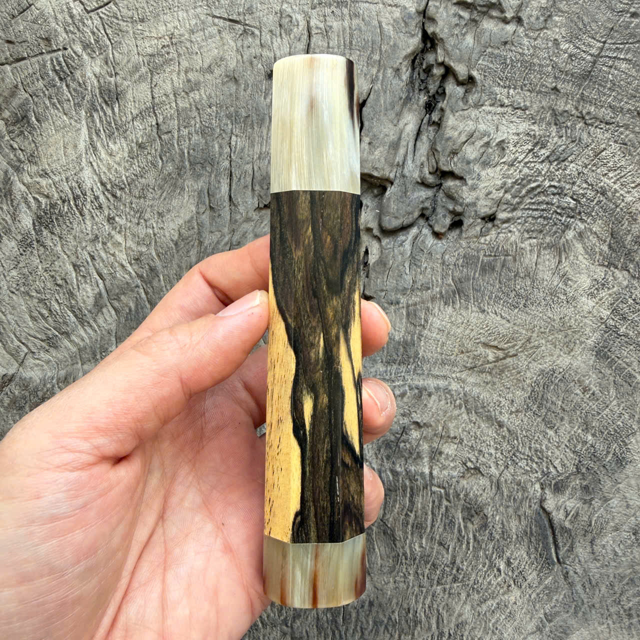 I - 3 Black White Ebony Wa handle, Ivory Marble Horn Ferrule & End cap - 140 mm