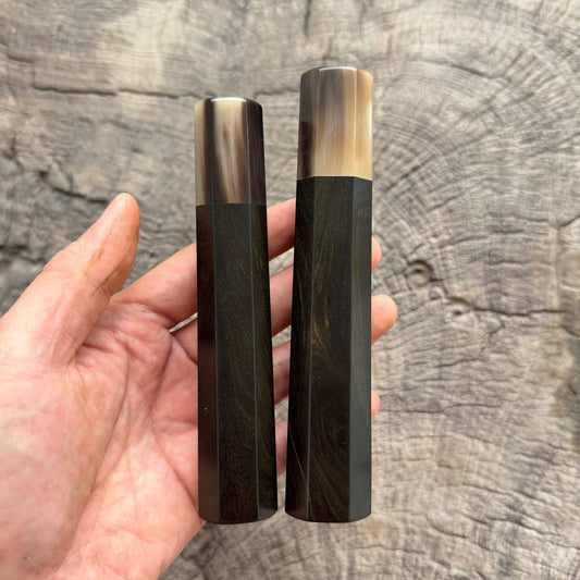 I -  Set of 2 Nice Ebony wa handle, Marble horn ferrule- 145 mm and 135mm