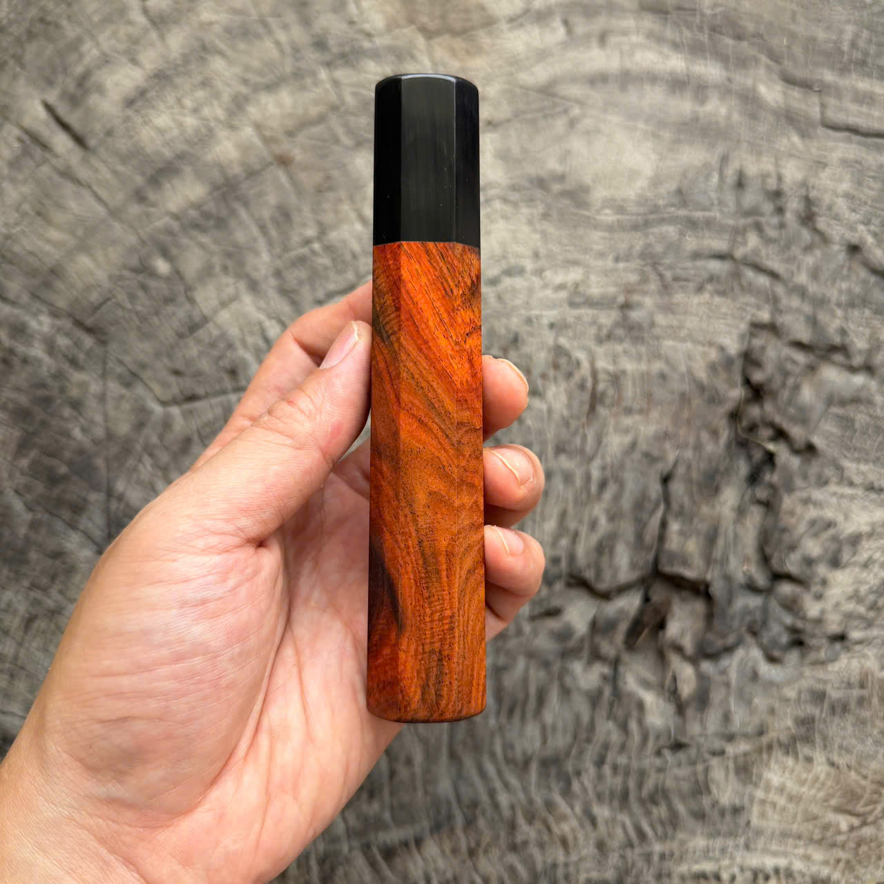 I - Curly Orange Siamese Rosewood  Wa handle, Black Horn Ferrule , 140mm handle