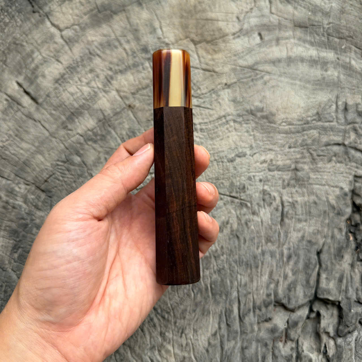 I- 57 Dark Curly Siamese Rosewood Wa handle, Marble horn ferrule, 135mm handle
