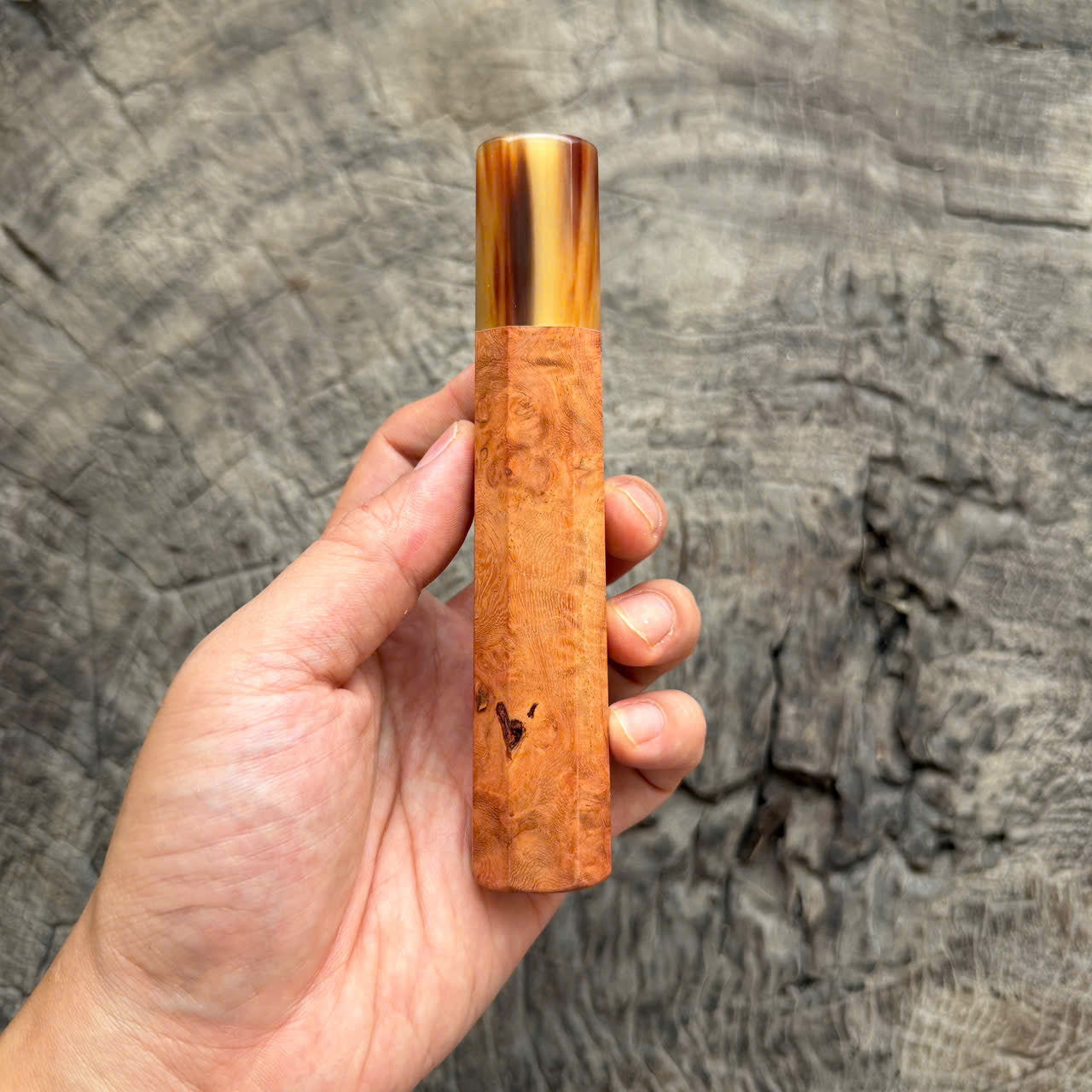 I- 6 Golden Amboyna Burl Wa handle, Marble horn  , 135 mm knife handle
