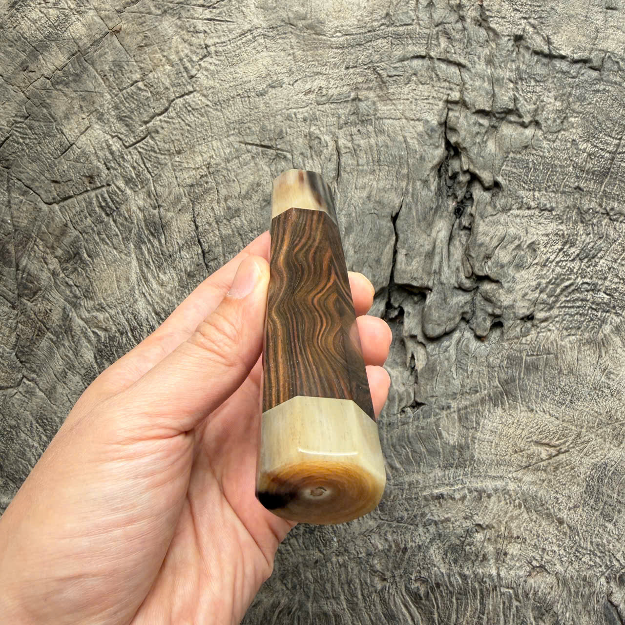 I - 5 Macassar EbonyWa handle, White Horn ferrule and end cap - 145 mm