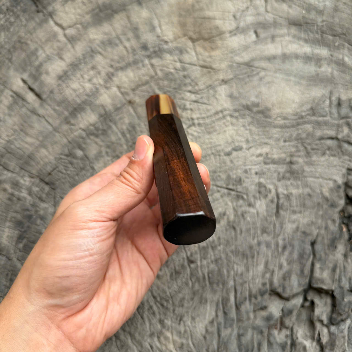 I- 57 Dark Curly Siamese Rosewood Wa handle, Marble horn ferrule, 135mm handle