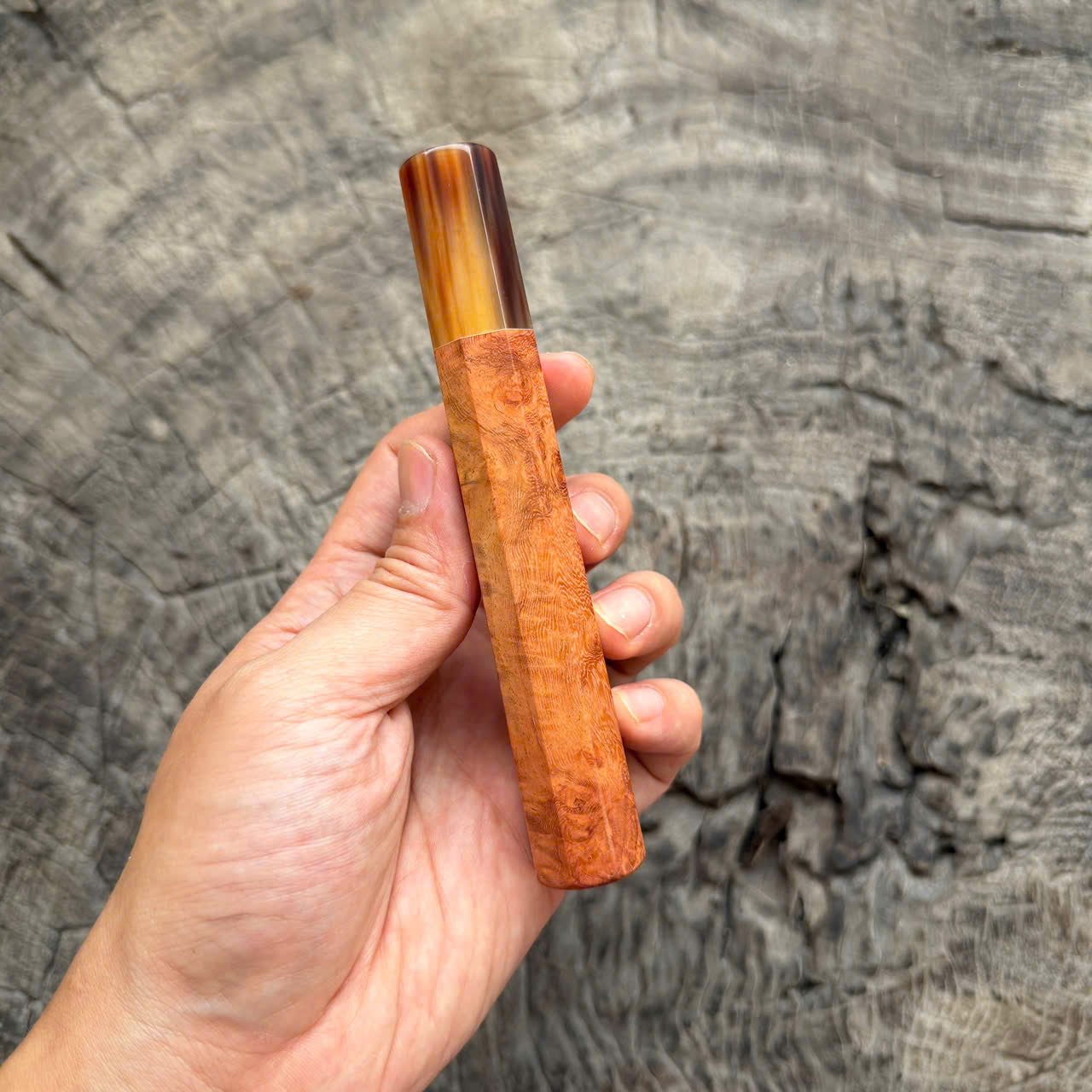 I- 6 Golden Amboyna Burl Wa handle, Marble horn  , 135 mm knife handle