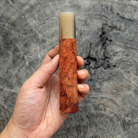 I - 8 Two tone Amboyna Burl Wa handle, Black White horn ferrule, 140mm handle