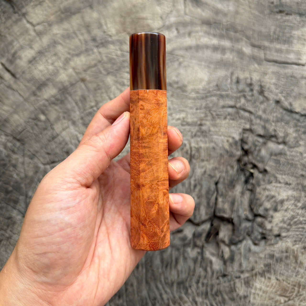 I- 6 Golden Amboyna Burl Wa handle, Marble horn  , 135 mm knife handle