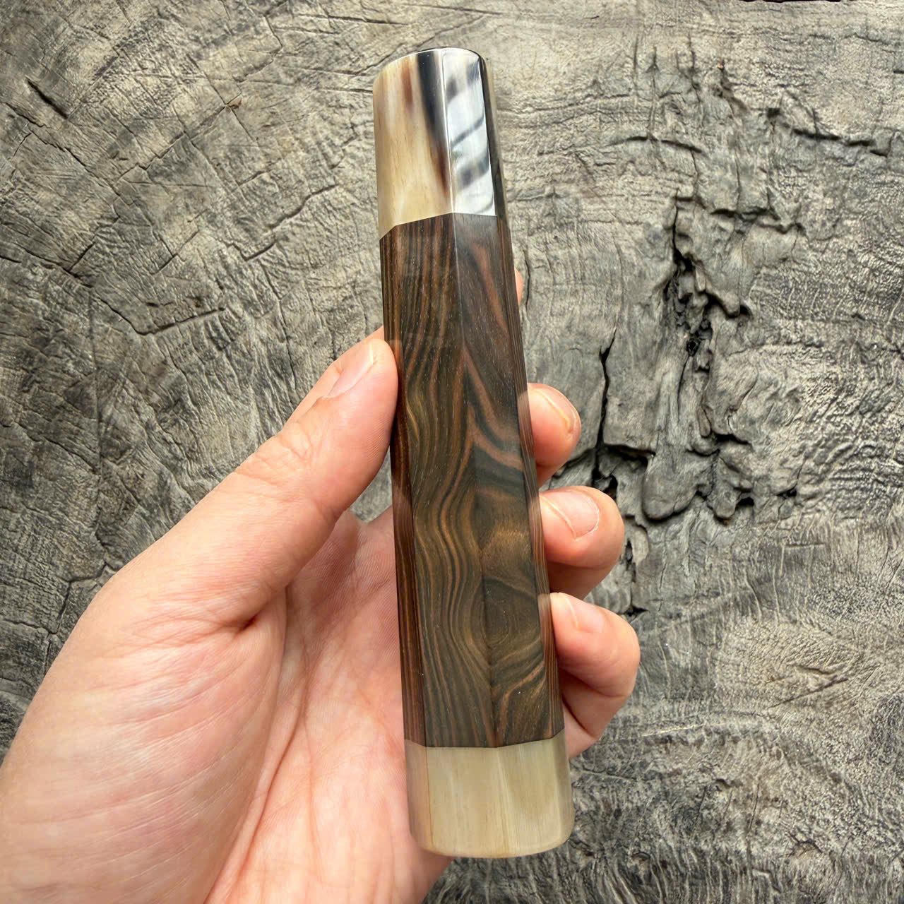 I - 5 Macassar EbonyWa handle, White Horn ferrule and end cap - 145 mm