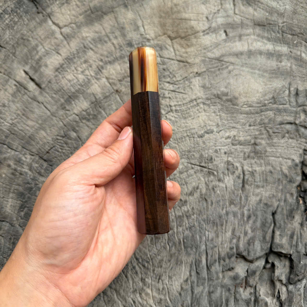 I- 57 Dark Curly Siamese Rosewood Wa handle, Marble horn ferrule, 135mm handle