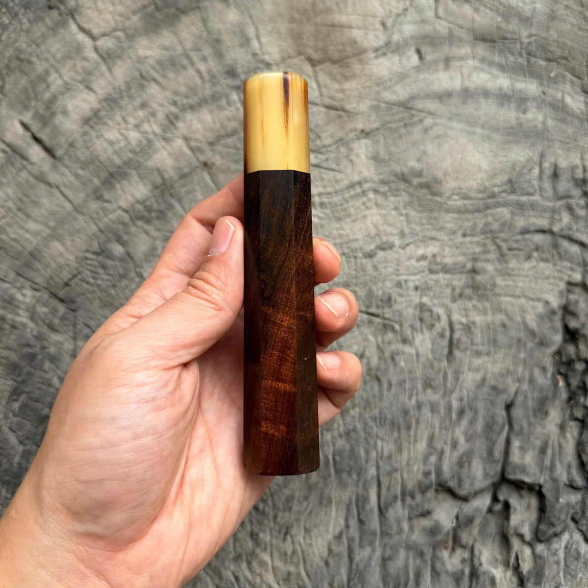 I- 57 Dark Curly Siamese Rosewood Wa handle, Marble horn ferrule, 135mm handle