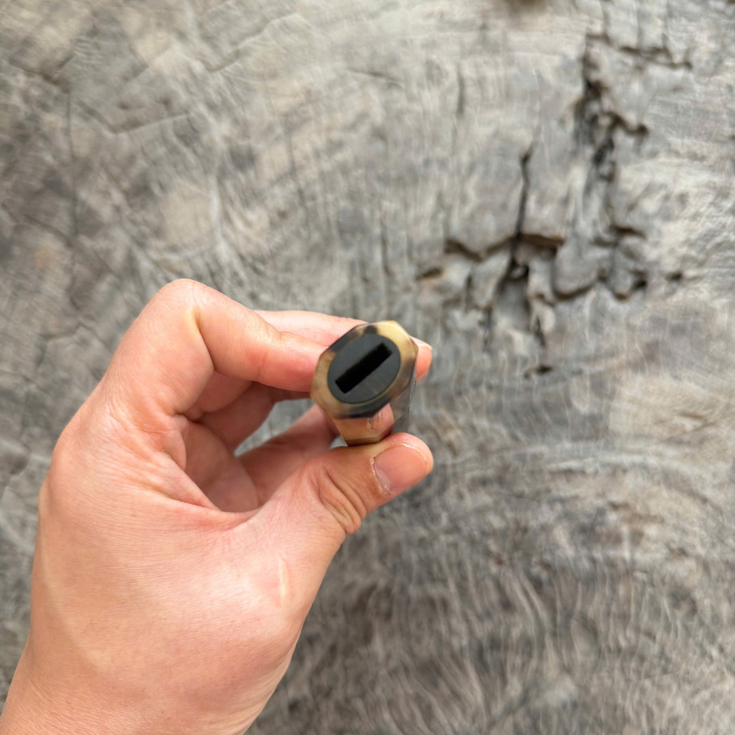 I - 3 Ebony Wa handle, Marble horn, Slim Shape -  140 mm