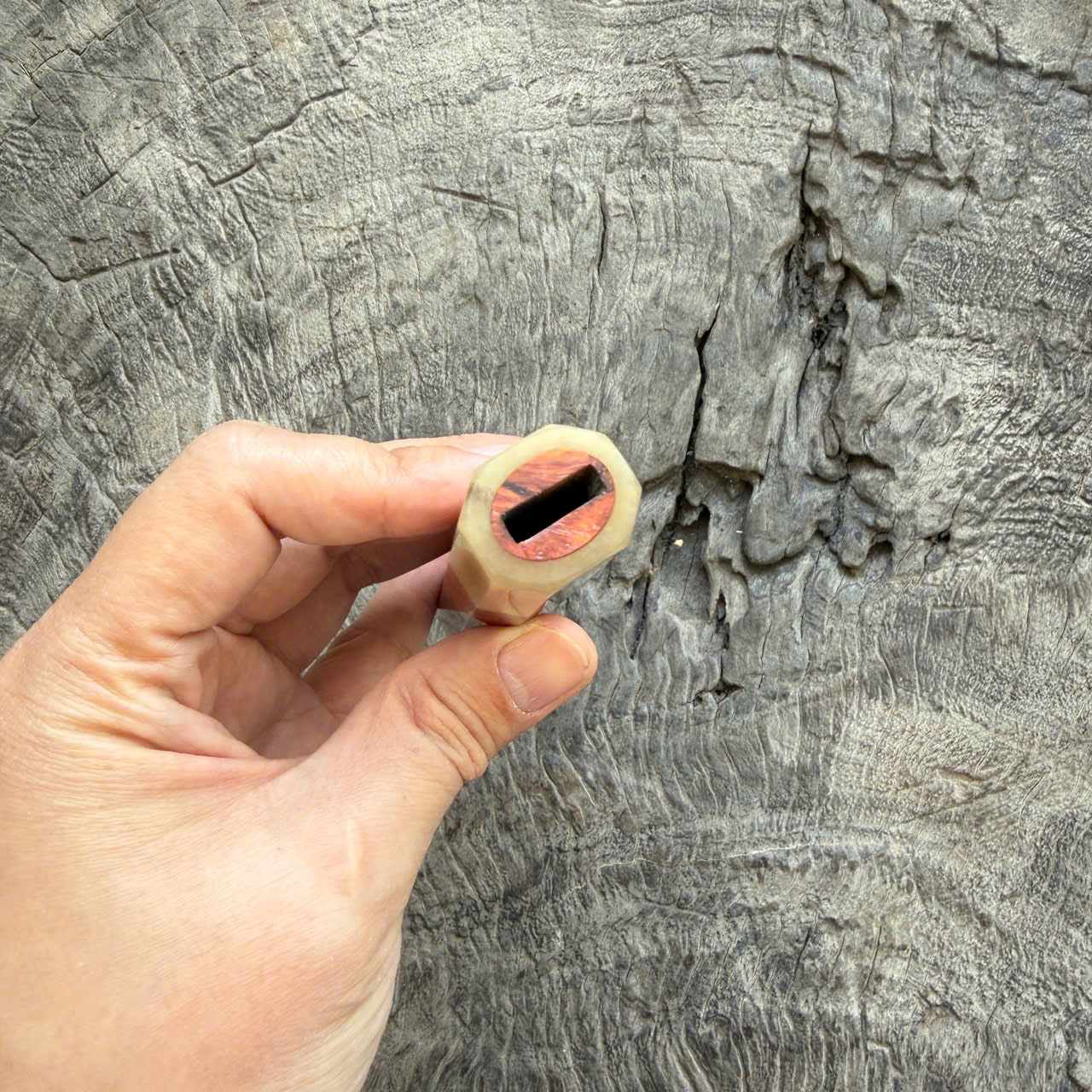 I- 7 Red Amboyna Burl with nice Black Red Line Wa handle, Ivory Horn Ferrule - 135mm