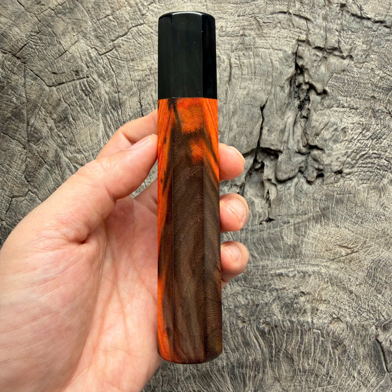I - Orange Black Siamese Rosewood Wa handle,  Black horn ferrule - 145 mm