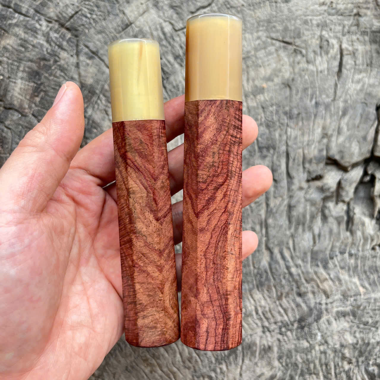I - Set of last curly purple Siam Rosewood Wa handle, White Horn Ferrule, 135 & 145mm
