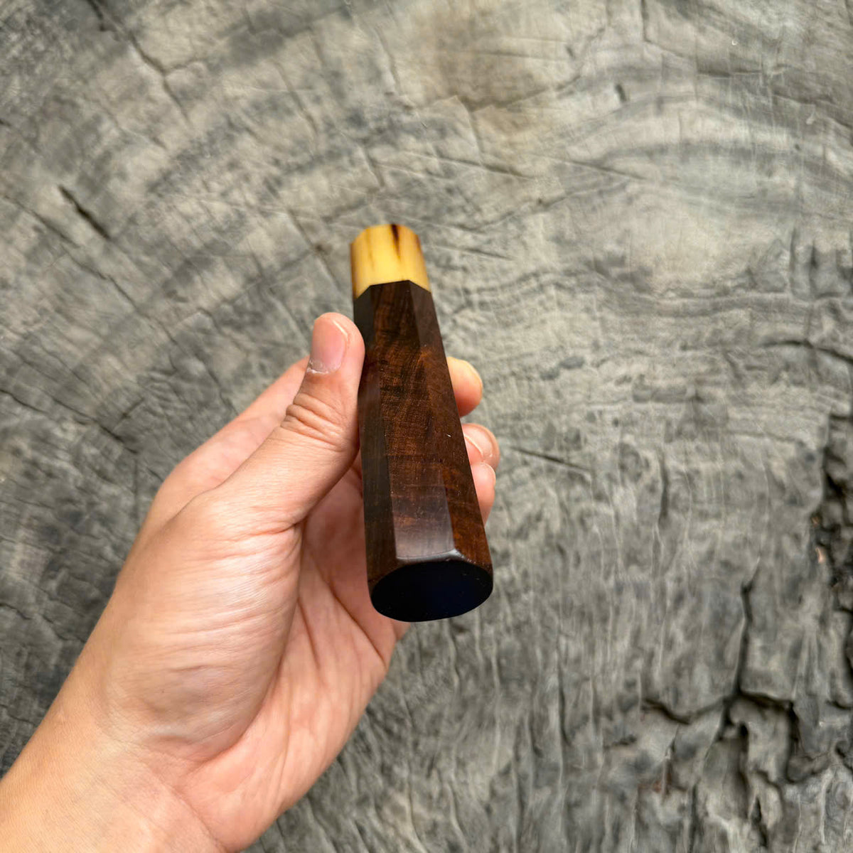 I- 57 Dark Curly Siamese Rosewood Wa handle, Marble horn ferrule, 135mm handle