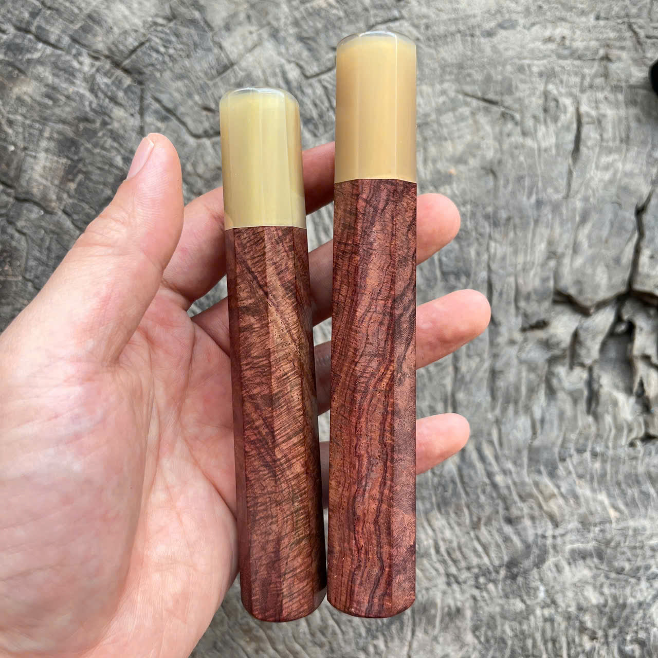 I - Set of last curly purple Siam Rosewood Wa handle, White Horn Ferrule, 135 & 145mm