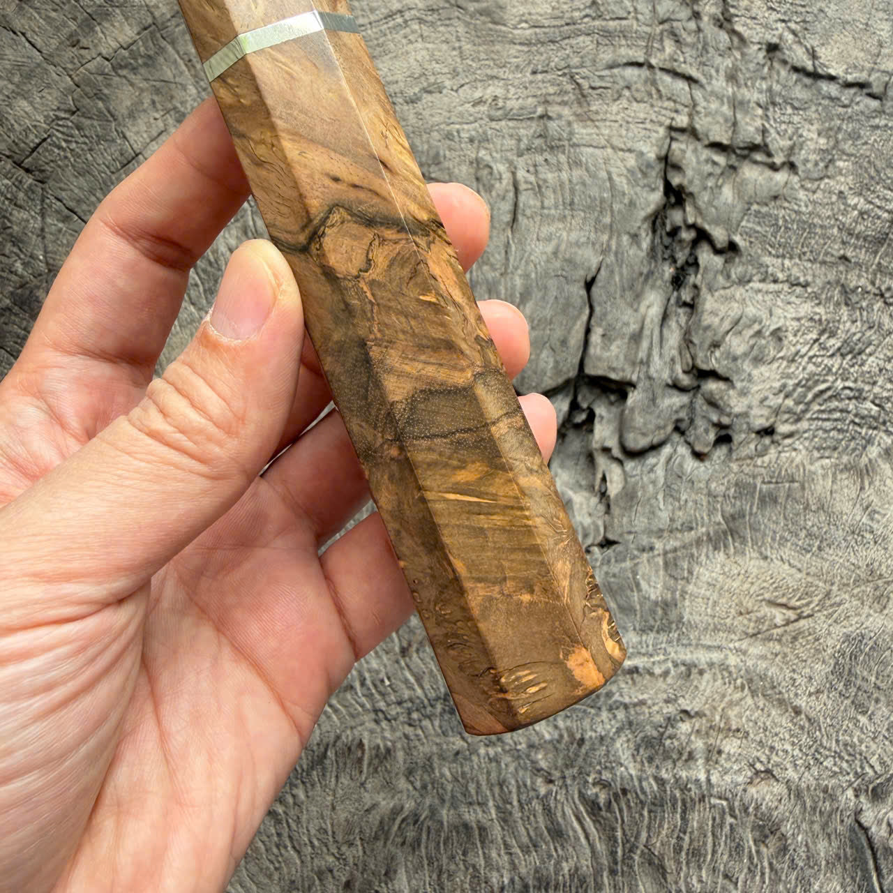 I - Rare Ebony Burl Wa handle, Nickel Spacer - 145 mm