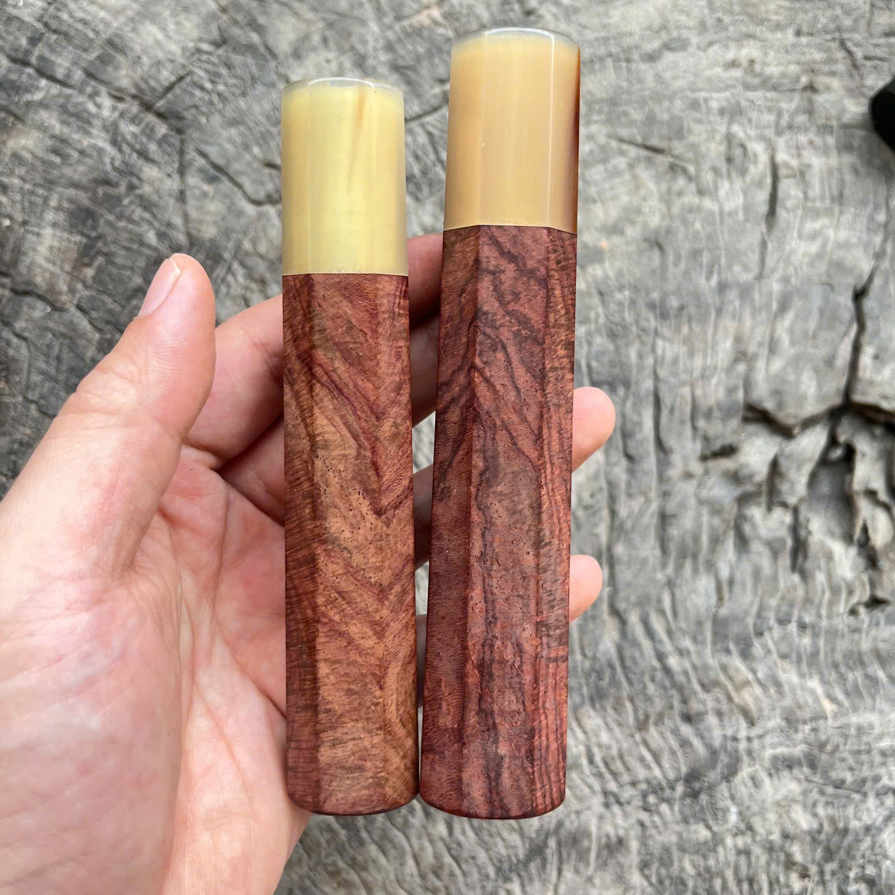 I - Set of last curly purple Siam Rosewood Wa handle, White Horn Ferrule, 135 & 145mm