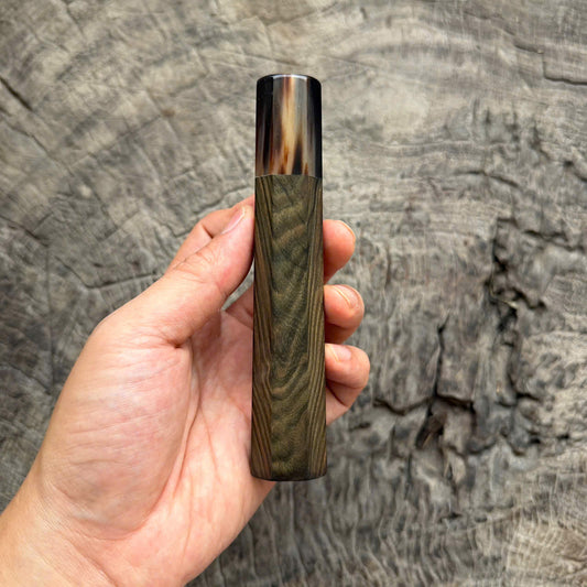 I- 2 Macassar bony Wa handle with grain running horizontally like ocean waves, Marble horn ferrule , 135 mm knife handle