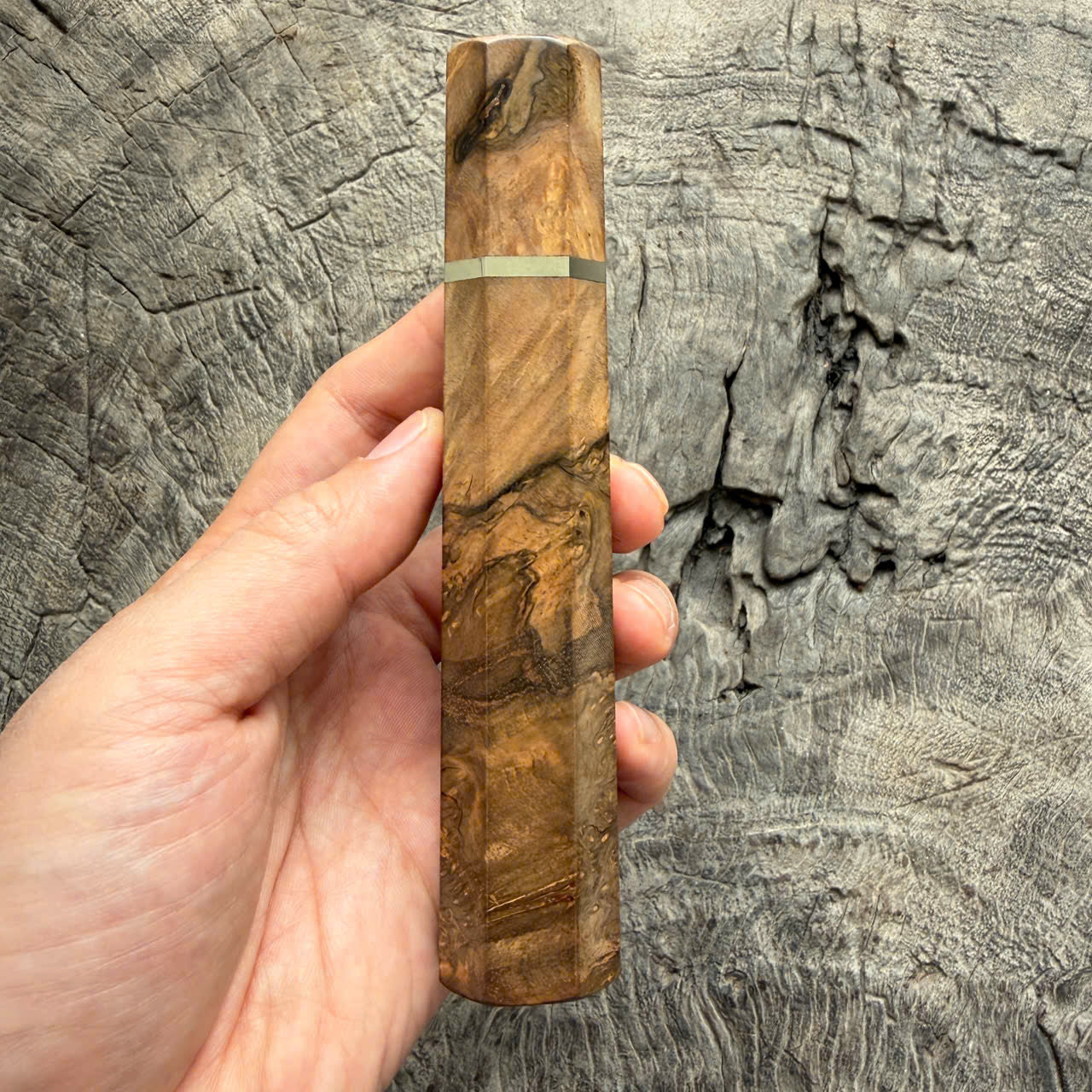 I - Rare Ebony Burl Wa handle, Nickel Spacer - 145 mm