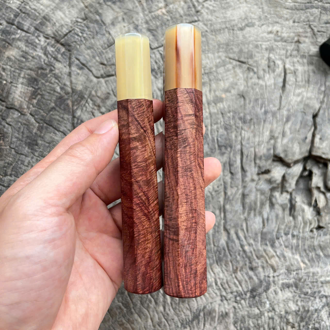 I - Set of last curly purple Siam Rosewood Wa handle, White Horn Ferrule, 135 & 145mm