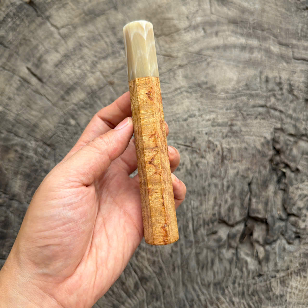 I - Special Huanghuali wood  Wa handle, Ivory horn ferrule, 145 mm handle