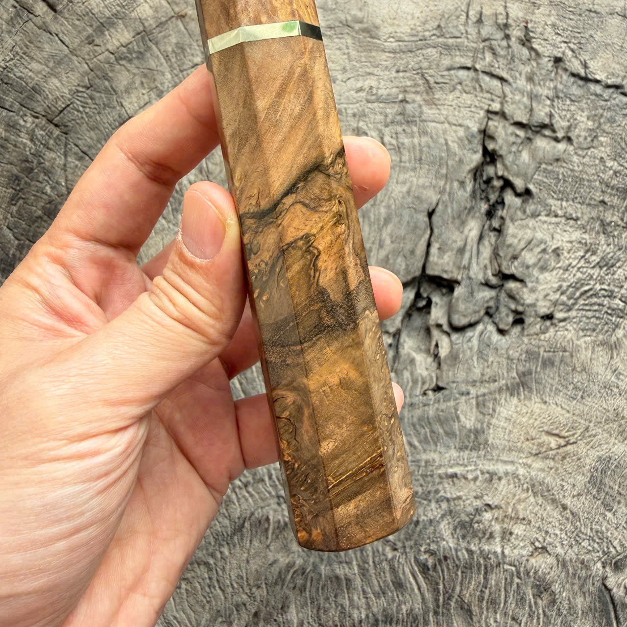 I - Rare Ebony Burl Wa handle, Nickel Spacer - 145 mm