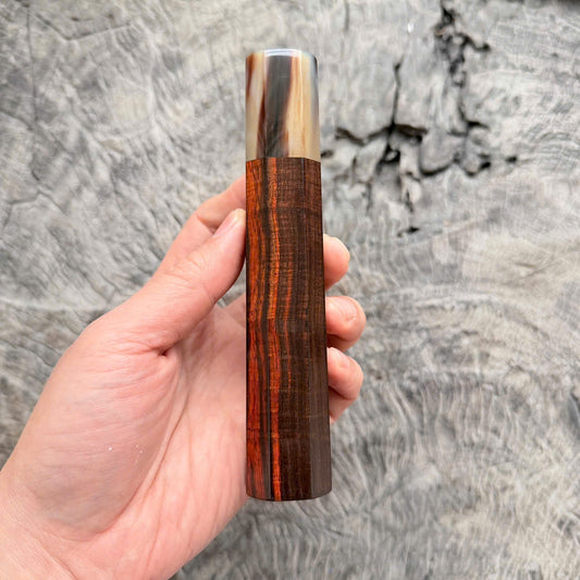 I - Cool Curly Red Black Siamese Rosewood Wa handle, Marble horn ferrule,  145 mm handle