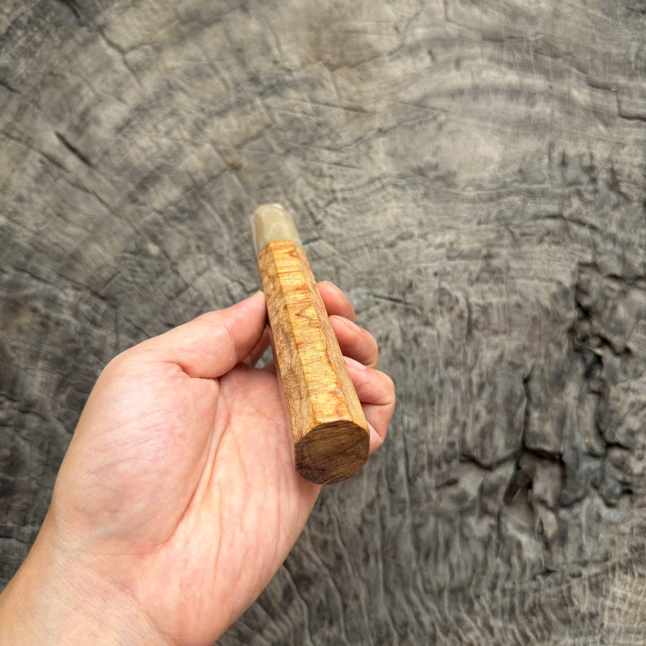 I - Special Huanghuali wood  Wa handle, Ivory horn ferrule, 145 mm handle