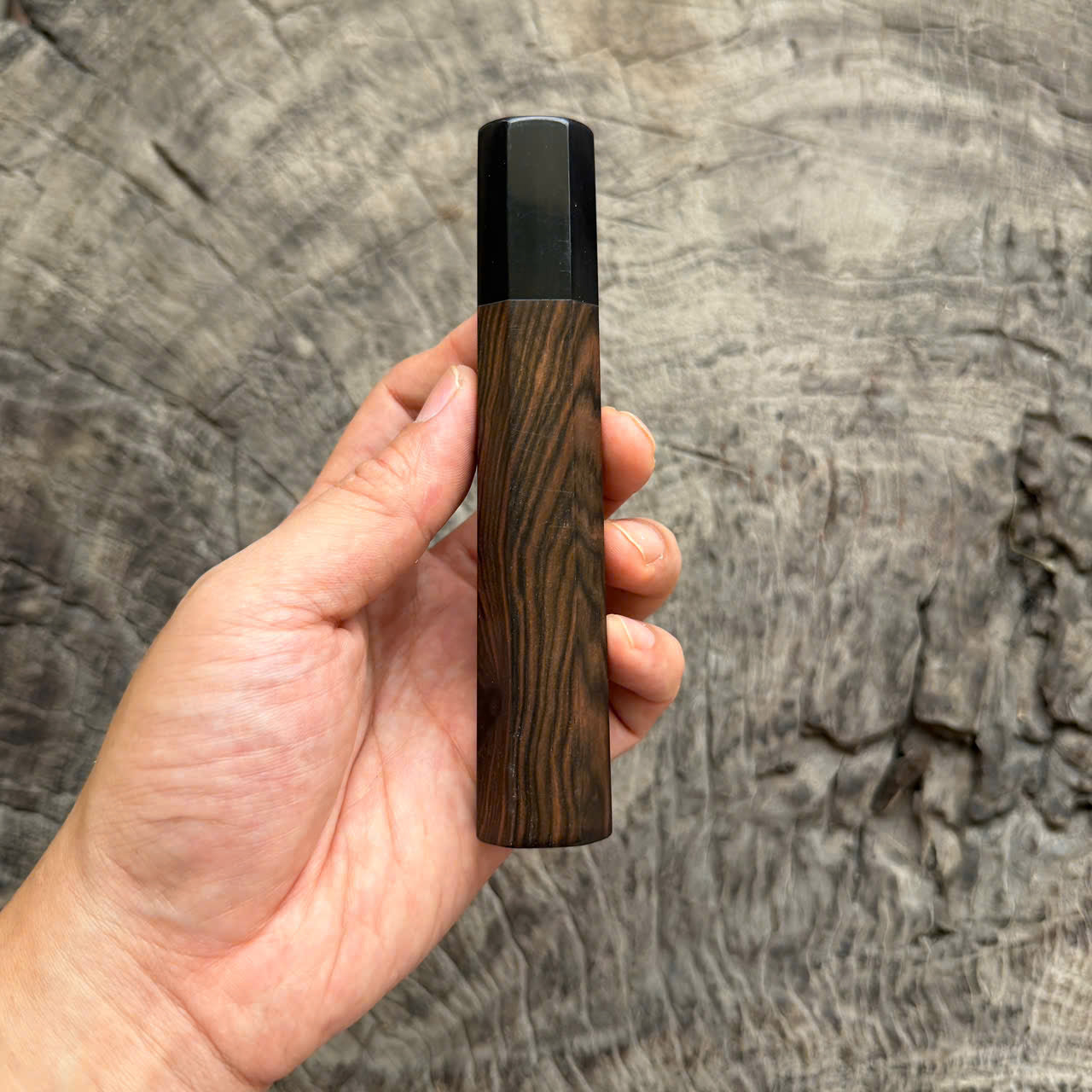 I- 8 Macassar bony Wa handle, Black horn ferrule , 135 mm knife handle