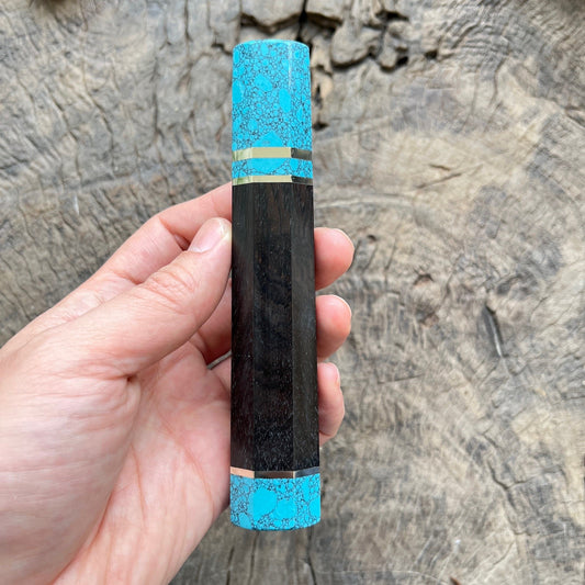 Black African Wa handle with turquoise stone Ferrule and Nickel ring