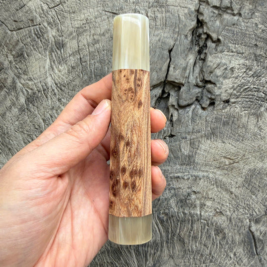 I - Two Tone Viet Cedar Burl Wa handle, Ivory Horn Ferrule & End cap -  140 mm