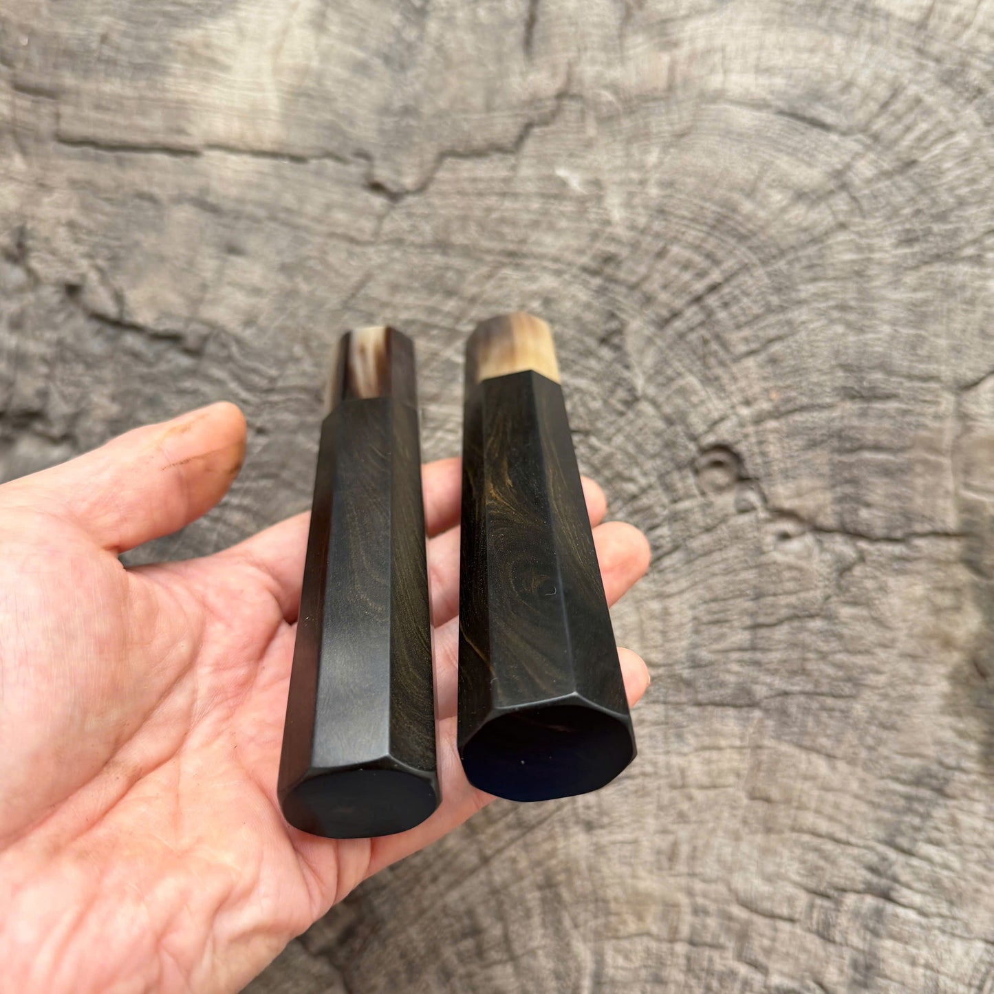 I -  Set of 2 Nice Ebony wa handle, Marble horn ferrule- 145 mm and 135mm