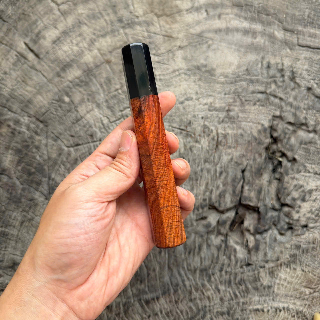 I - Curly Orange Siamese Rosewood  Wa handle, Black Horn Ferrule , 140mm handle