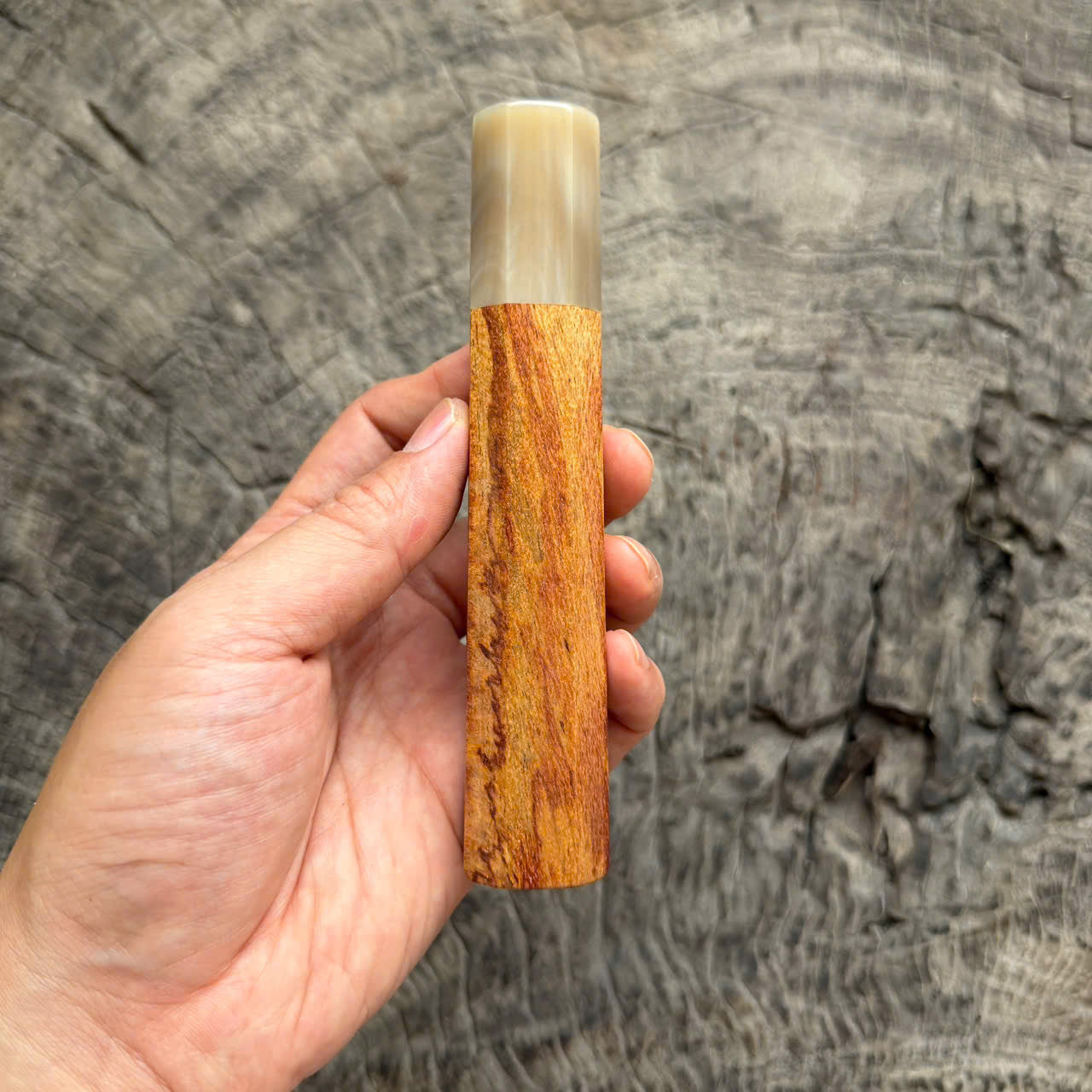 I - Rare Huanghuali wood  Wa handle, Ivory horn ferrule, , 140mm handle