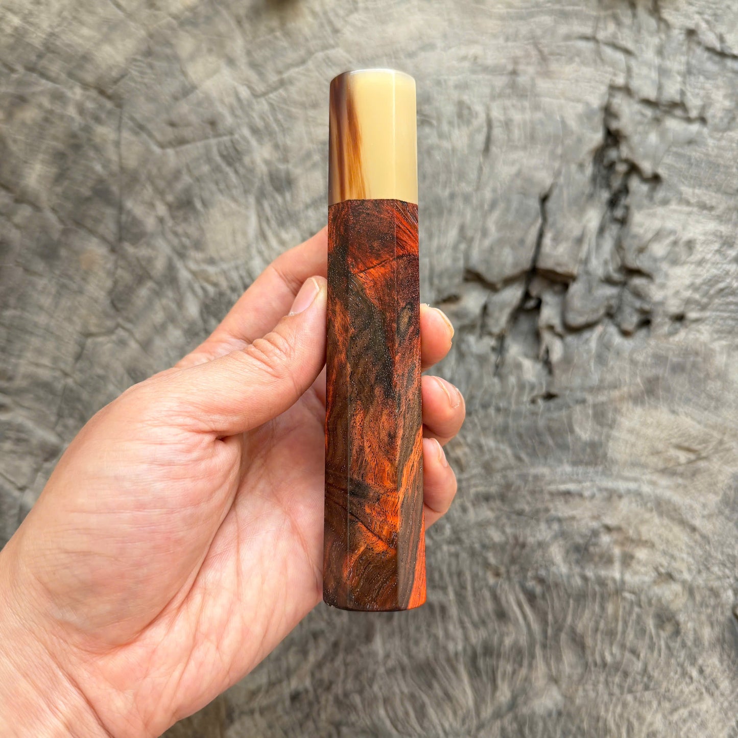 I - 31 Quilted Siamese Rosewood Wa handle, Marble Horn Ferrule - 145 mm