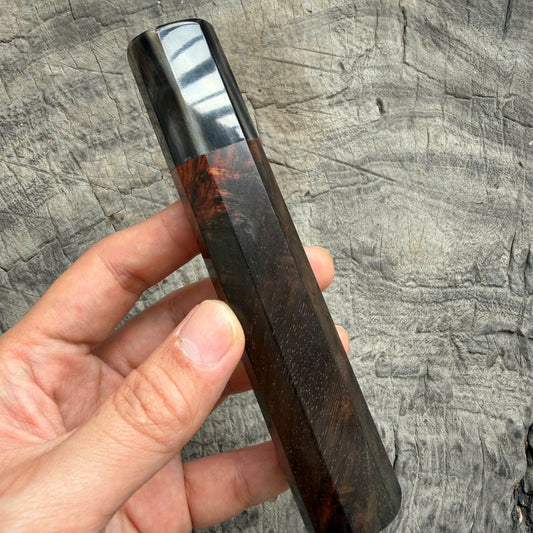 I - Black Curly Burl Siamese Rosewood Wood Wa handle, Black Marble horn ferrule, 140mm