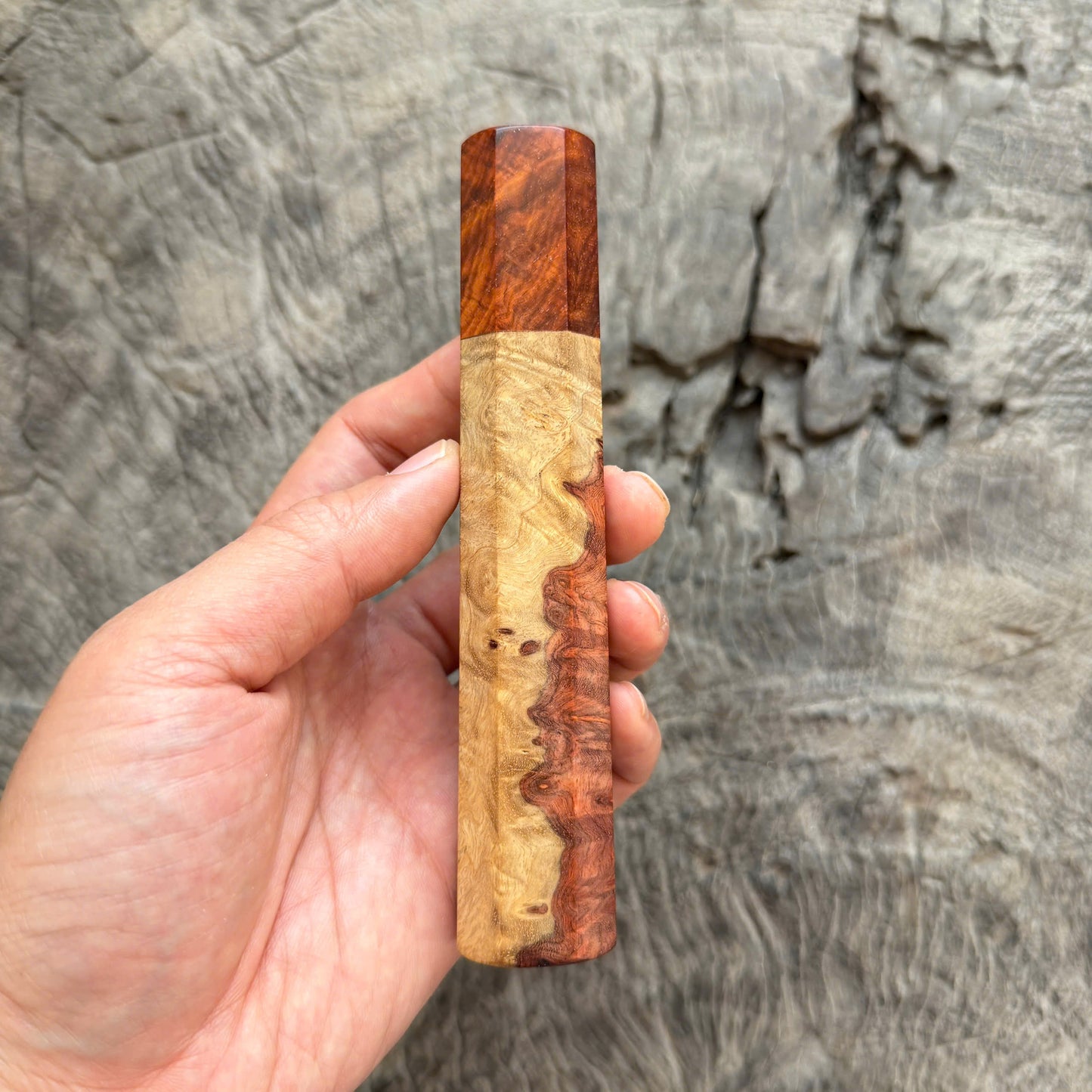 I -  Two tone Amboyna Burl Wa handle, Red Curly Rosewood ferrule -  140 mm