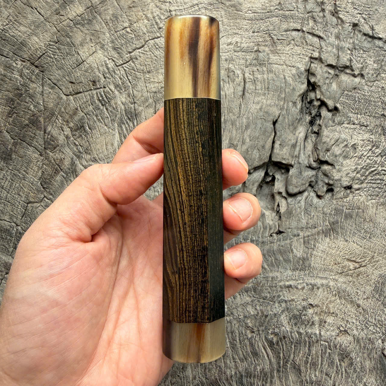 I - 10 Nice Ebony Wa handle, Marble horn ferrule - end cap- 145 mm