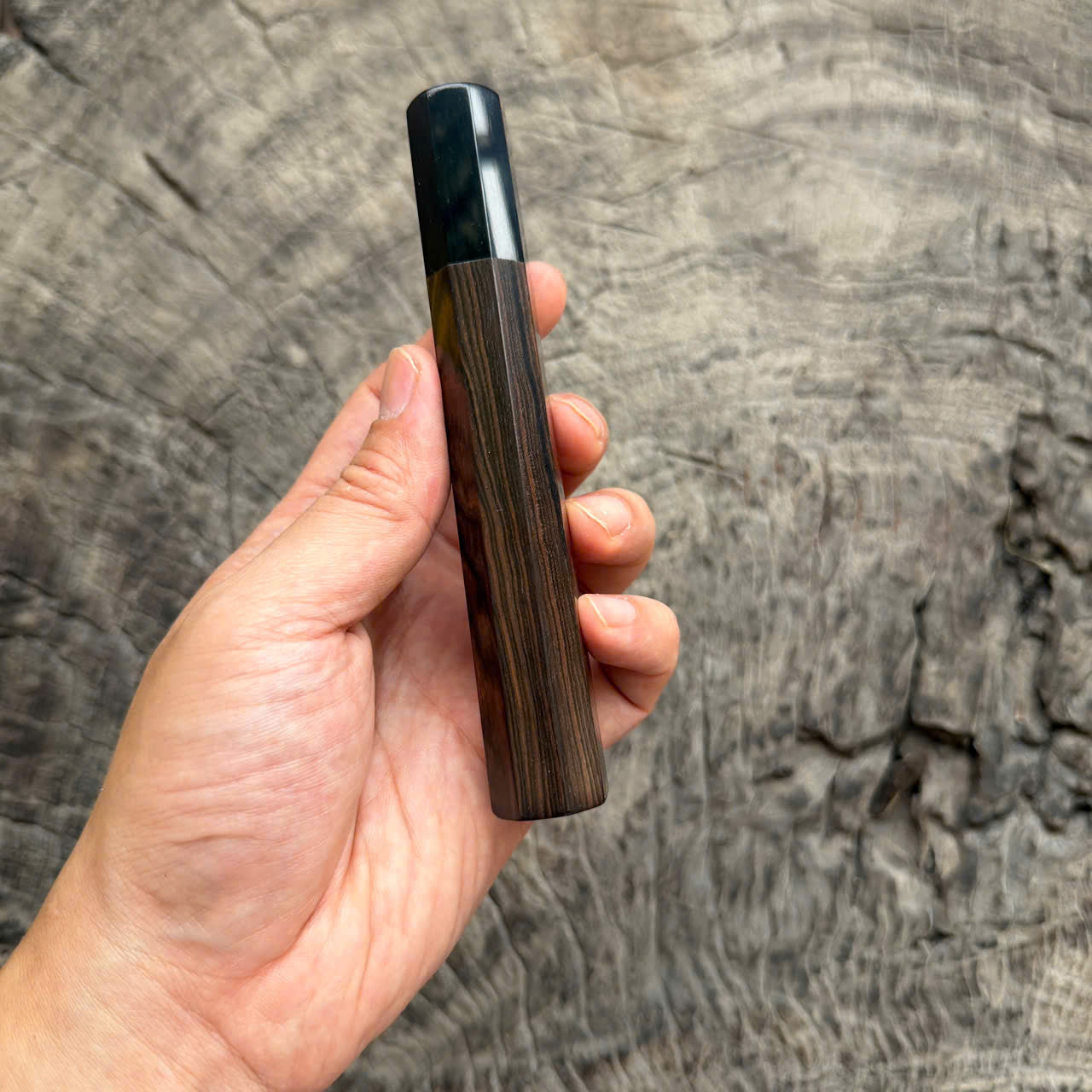 I- 8 Macassar bony Wa handle, Black horn ferrule , 135 mm knife handle