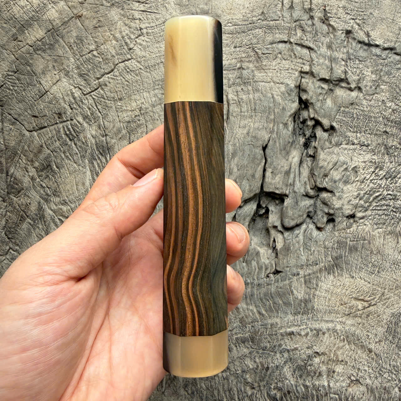 I -7 Macassar ebony Wa handle, Marble Horn Ferrule - End cap 145 mm