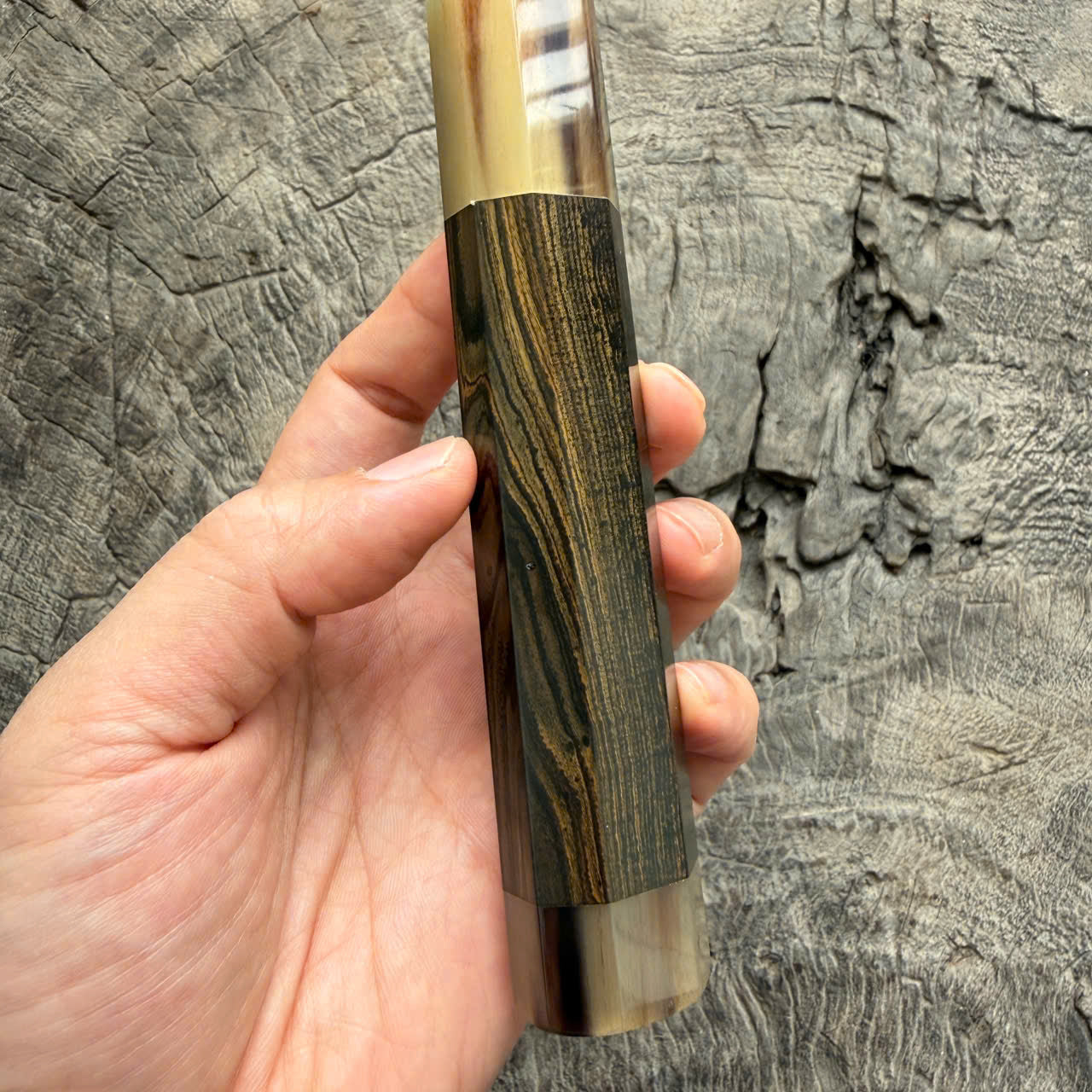 I - 10 Nice Ebony Wa handle, Marble horn ferrule - end cap- 145 mm