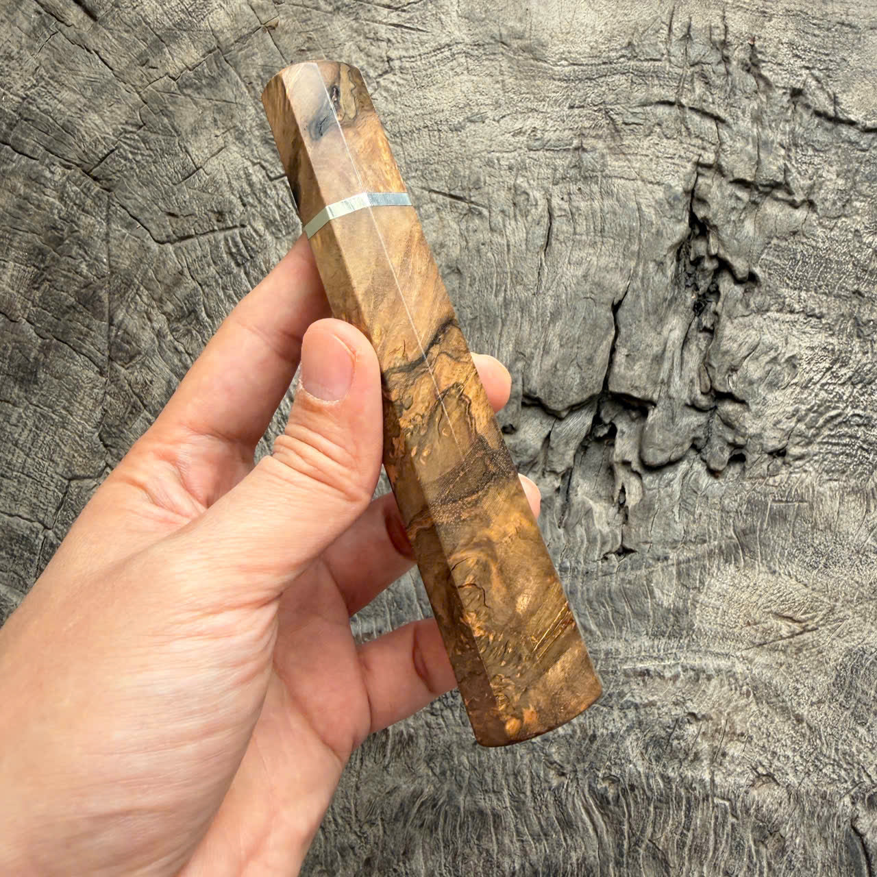 I - Rare Ebony Burl Wa handle, Nickel Spacer - 145 mm