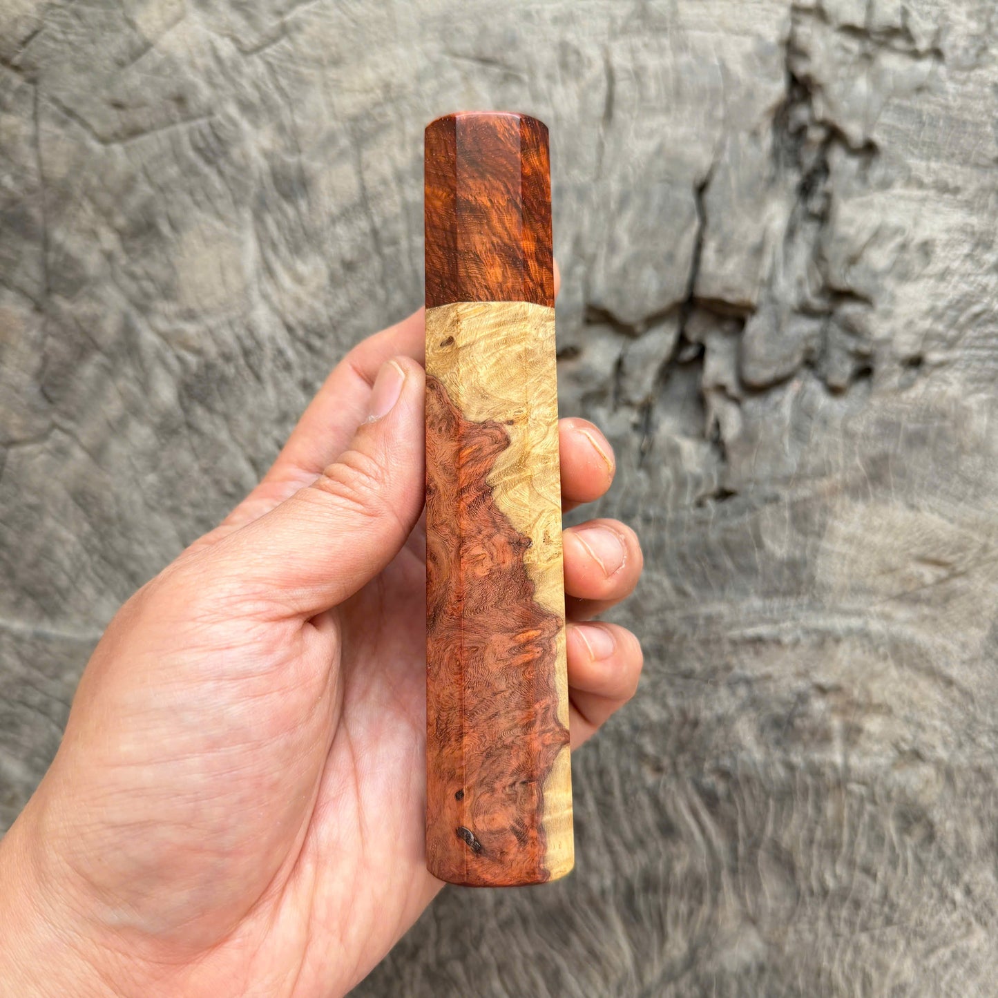 I -  Two tone Amboyna Burl Wa handle, Red Curly Rosewood ferrule -  140 mm