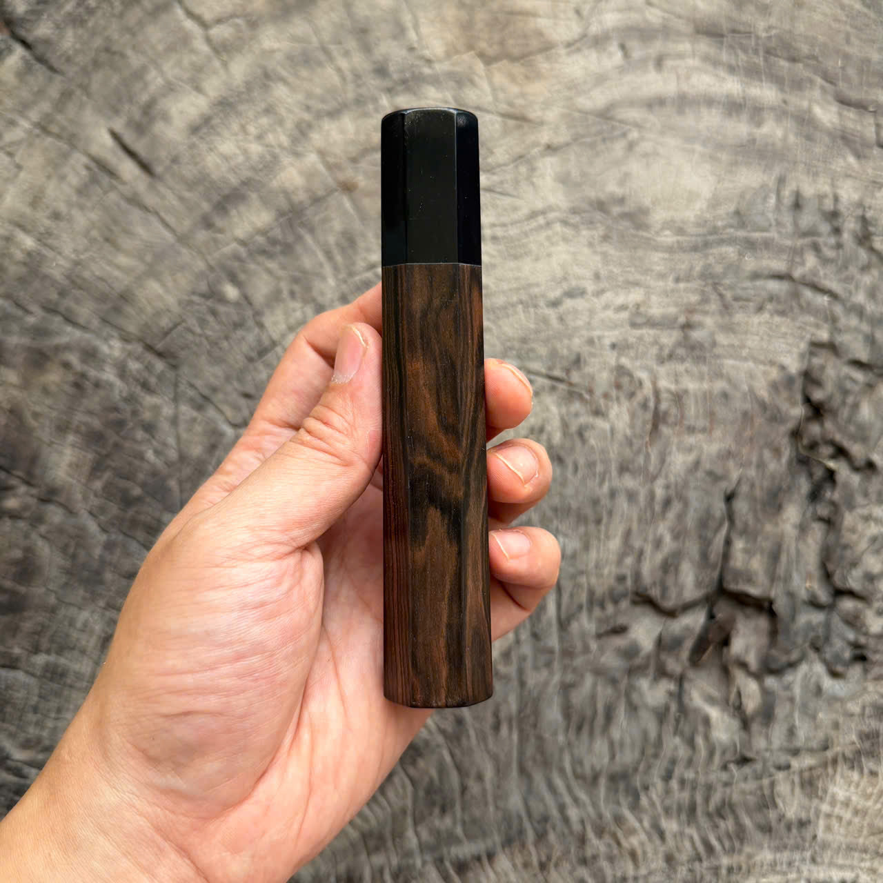I- 8 Macassar bony Wa handle, Black horn ferrule , 135 mm knife handle