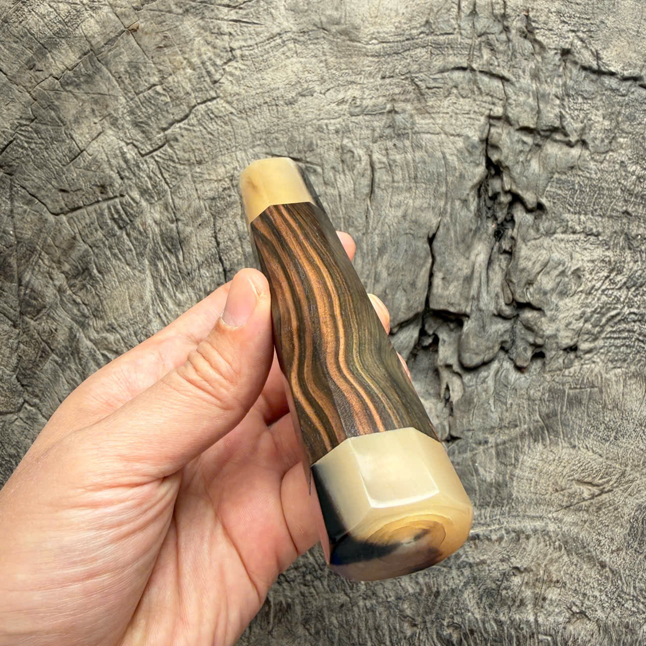 I -7 Macassar ebony Wa handle, Marble Horn Ferrule - End cap 145 mm