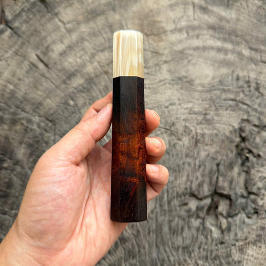 I - Beautiful Red Black Siamese Rosewood Burl Wa handle,  Ivory Horn Ferrule , 140mm handle